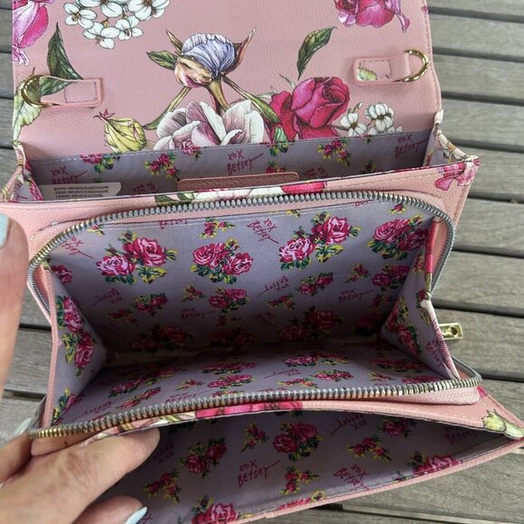 Betsey Johnson Pink Floral Bow Fold Over Clutch Purse - Picture 5 of 7